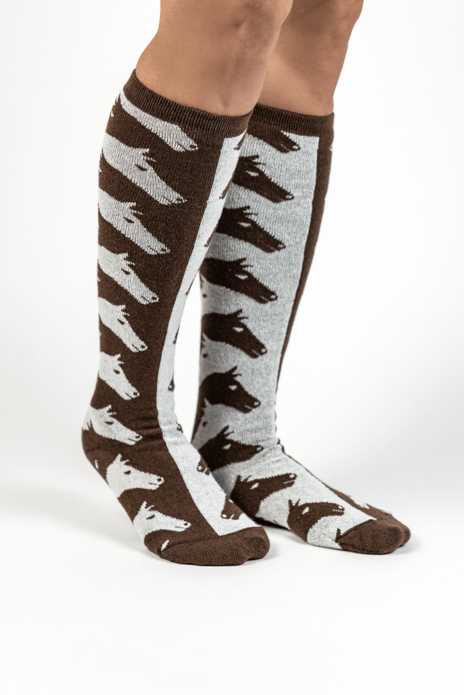 Brown & Ivory Escher Horse Women's Socks